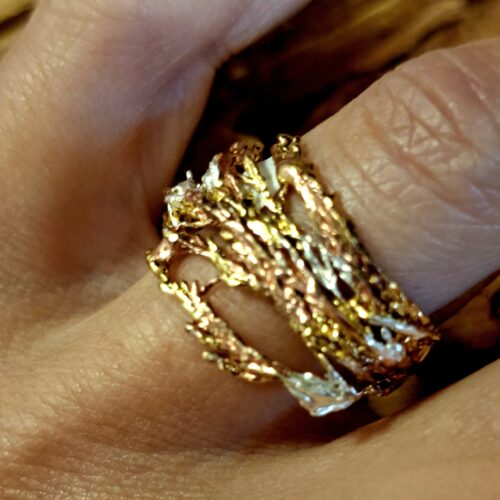 Rama natural metalizada de Tamariz - Anillo fusión baño de oro, plata y cobre