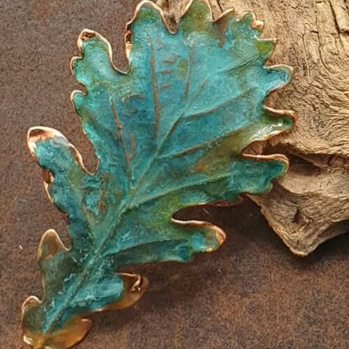 Hoja natural metalizada de Roble - Broche&Colgante baño de cobre