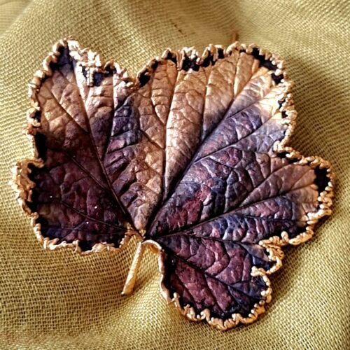 Hoja natural metalizada de Parra - Broche&Colgante baño de bosque oro