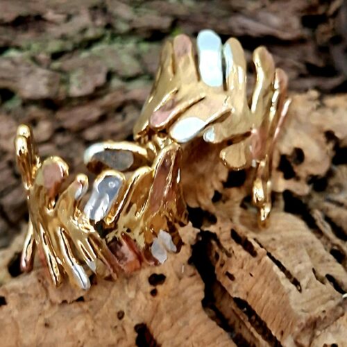 Hoja natural metalizada de helecho - Anillo Baño fusión de oro, plata y cobre