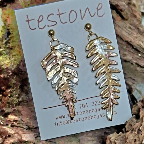 Hoja natural metalizada de Helecho - Pendientes fusión baño de oro, plata y cobre