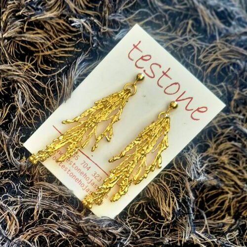 Rama Natural metalizada de Tamariz - Pendientes bañado en oro