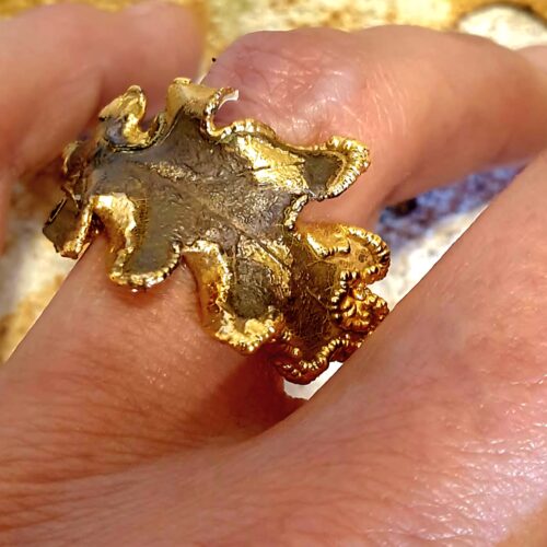 Hoja Natural metalizada de Roble - Anillo baño bosque oro