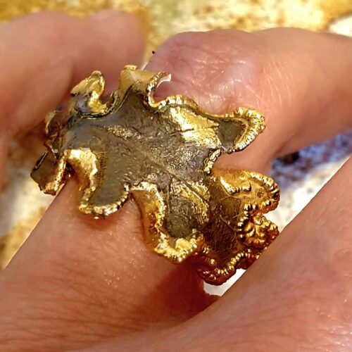 Hoja Natural metalizada de Roble - Anillo baño bosque oro