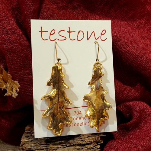 Hoja Natural metalizada de Roble - Pendientes hippie en bosque oro