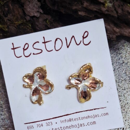 Trébol natural metalizado - Pendientes pegado trébol fusión en baño de oro, plata y cobre