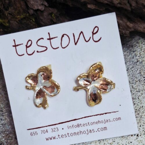 Trébol natural metalizado - Pendientes pegado trébol fusión en baño de oro, plata y cobre
